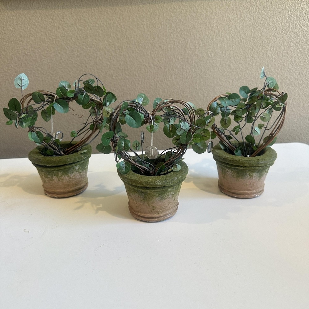 LL Collection Heart Topiary Set Of 3 In Pots 7 Inch Green Leaf Table Decor - Picture 5 of 9